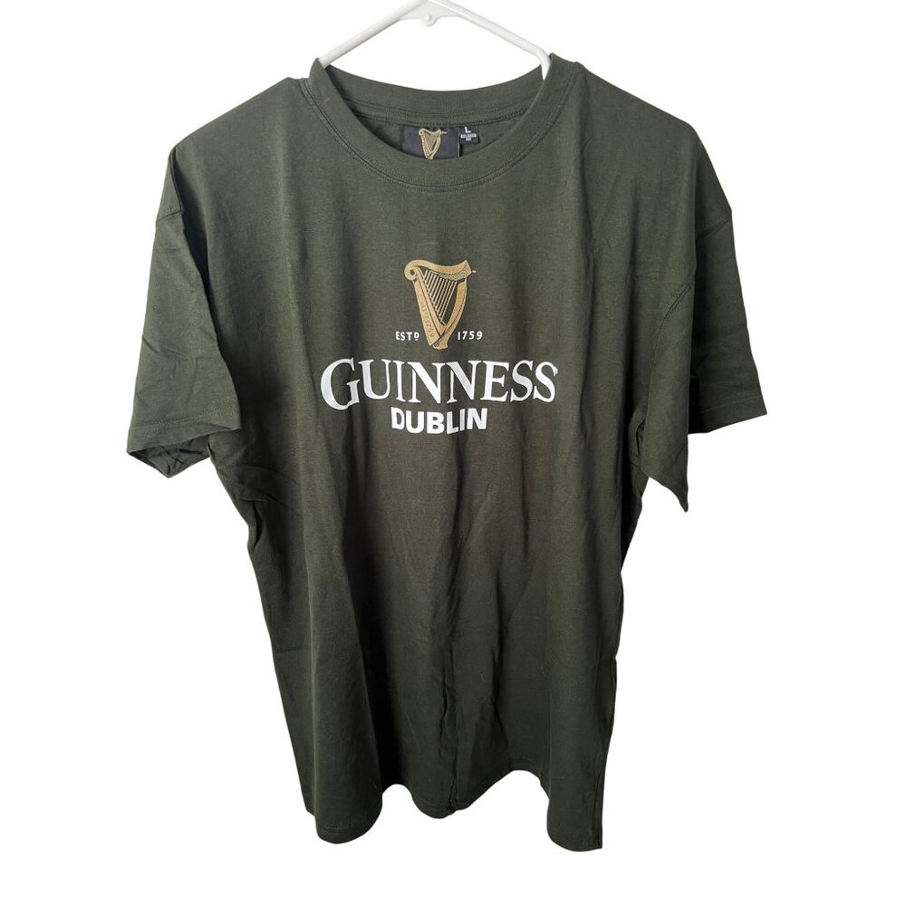 Guinness Dublin Green Relaxed Fit T-Shirt Mens L 100% Cotton EST 1759 Logo Graph